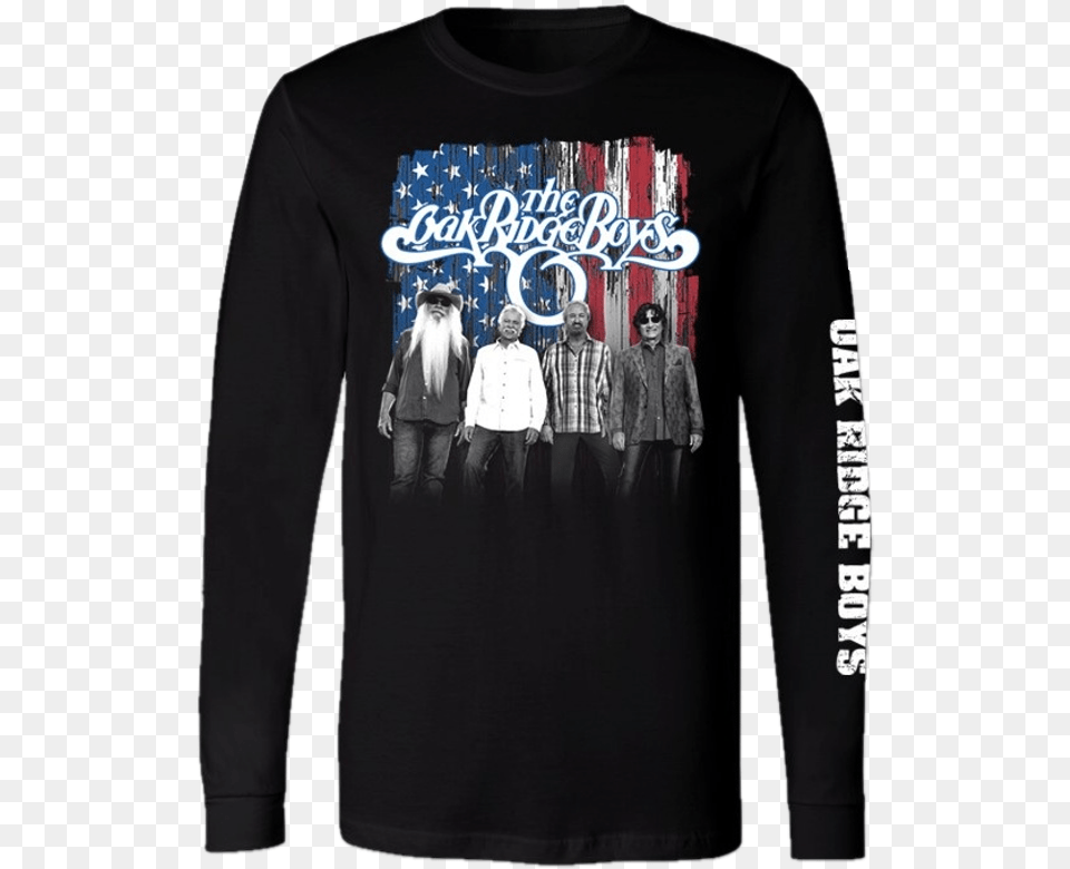 Oak Ridge Long Sleeve Black Tee Red White And Blue Long Sleeved T Shirt, T-shirt, Clothing, Long Sleeve, Person Png Image