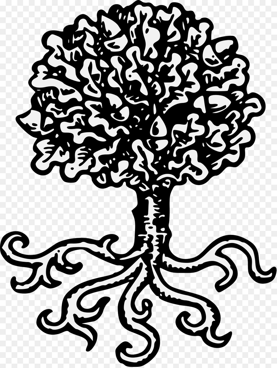 Oak Tree With Roots Heraldry House Rowan, Stencil, Art, Silhouette, Drawing Free Png Download