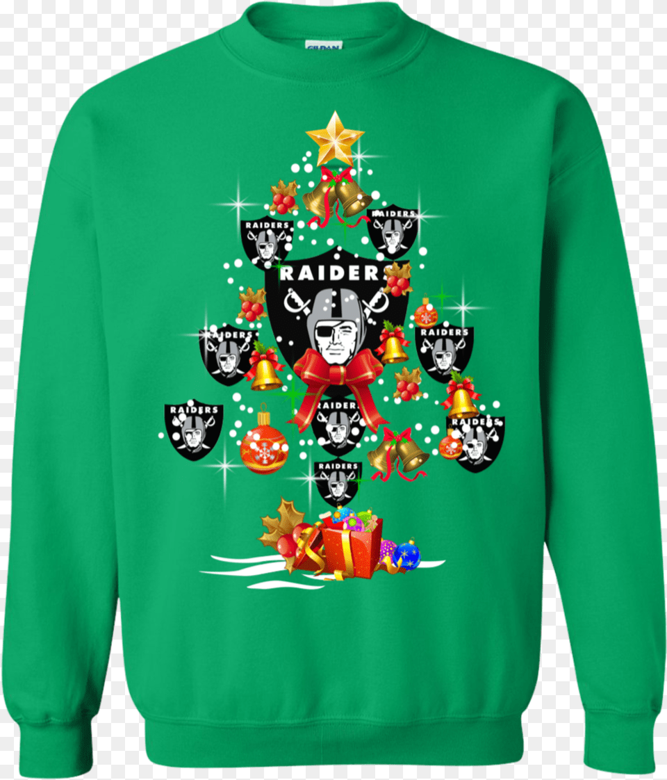 Oakland Raiders Christmas Tree Sweatshirt Shirt, Clothing, Sweater, Knitwear, Hoodie Png