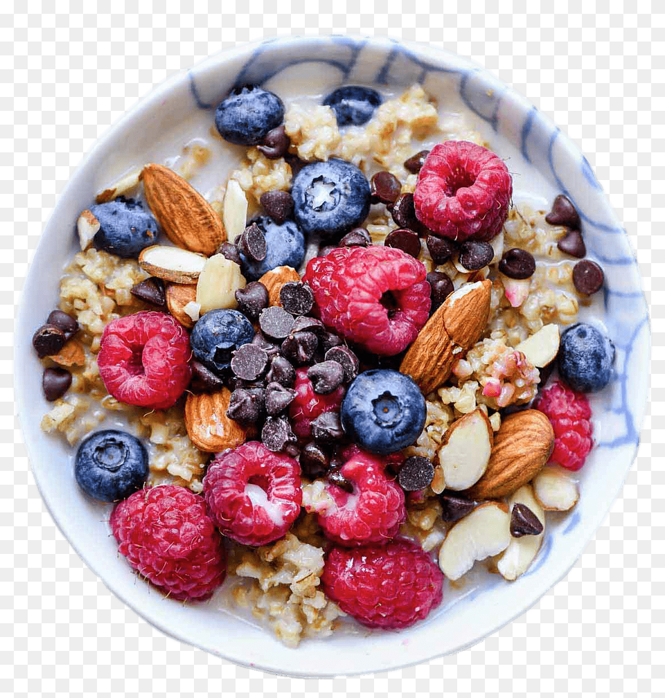 Oatmeal With Berries And Almonds, Bowl, Plate, Food, Berry Png