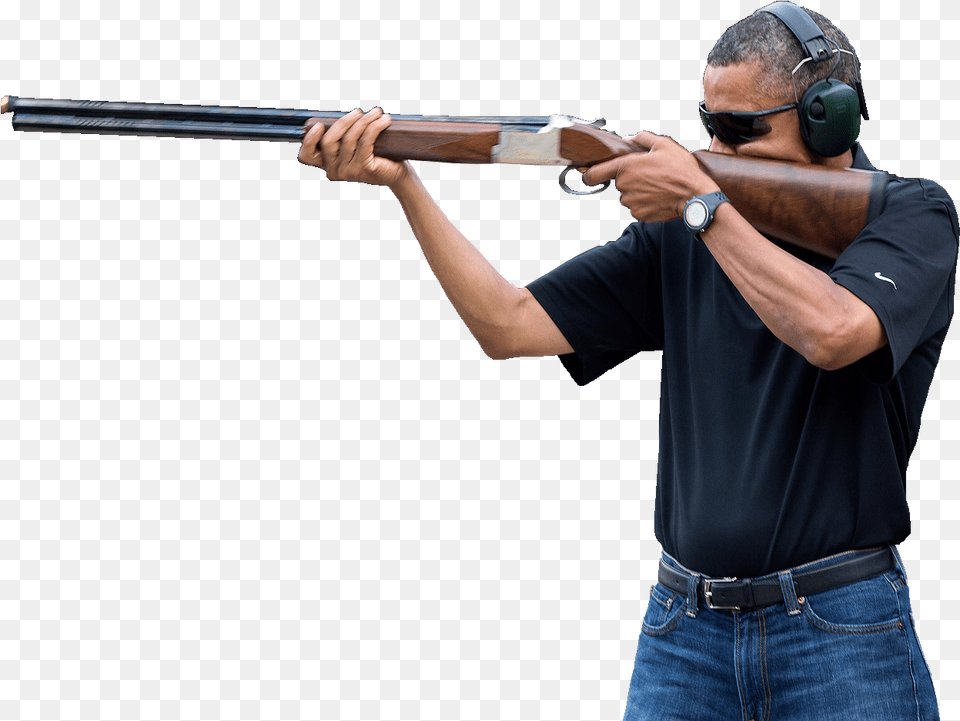 Obama Using A Gun, Weapon, Firearm, Rifle, Shooting Png