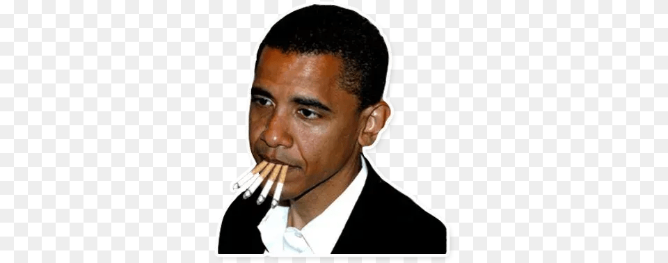 Obama Whatsapp Stickers Barack Obama Smoking Cigarette, Face, Head, Person, Adult Free Png