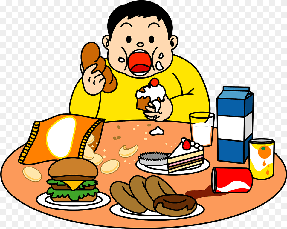 Obese Man Is Eating Too Much Clipart, Food, Burger, Meal, Lunch Free Png