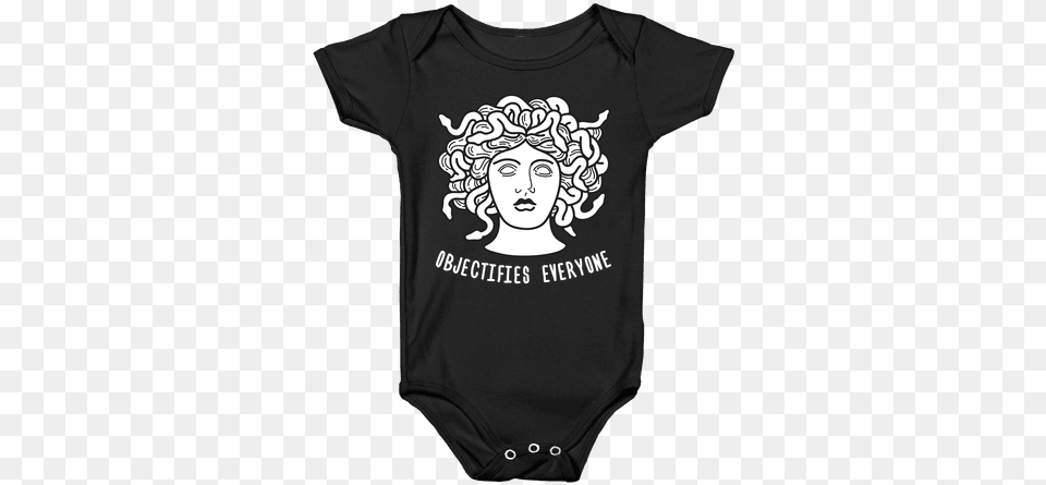 Objectifies Everyone Medusa Baby Onesy Medusa Quotes, Clothing, T-shirt, Face, Head Png