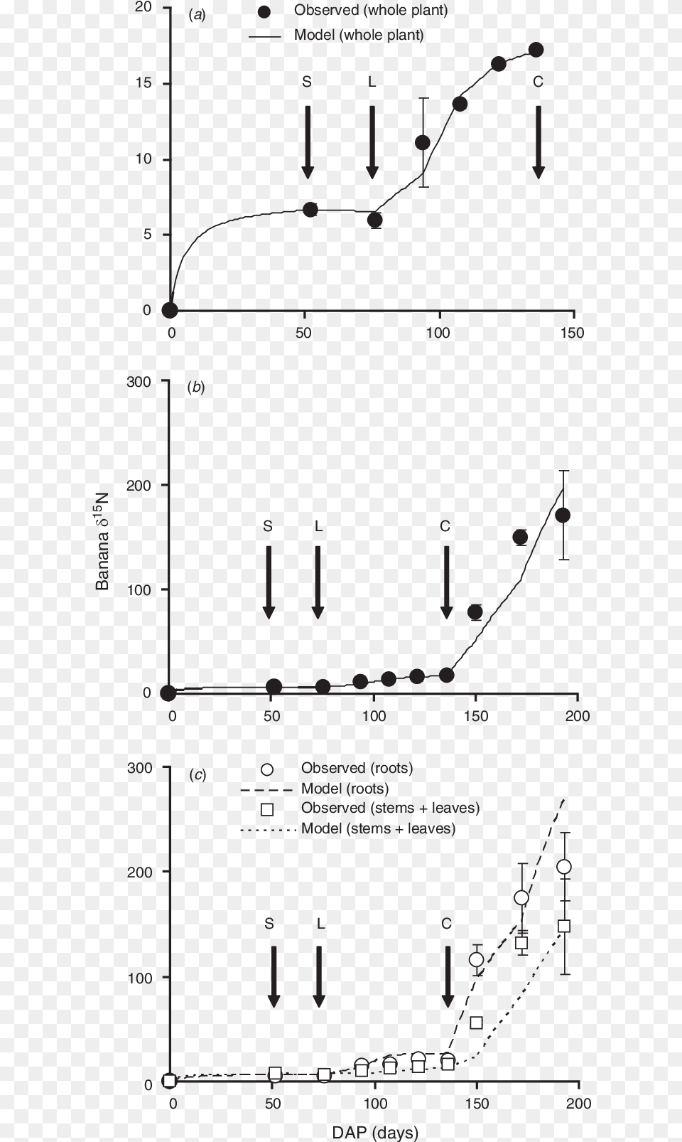 Observed And Simulated D 15 N Values Of Banana In Expt Diagram, Chart, Plot, Plan, Cad Diagram Png Image