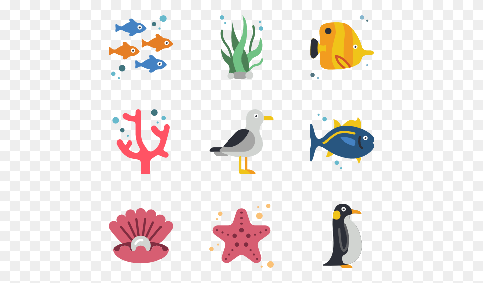 Ocean Animals Icons, Animal, Bird, Penguin, Fish Png