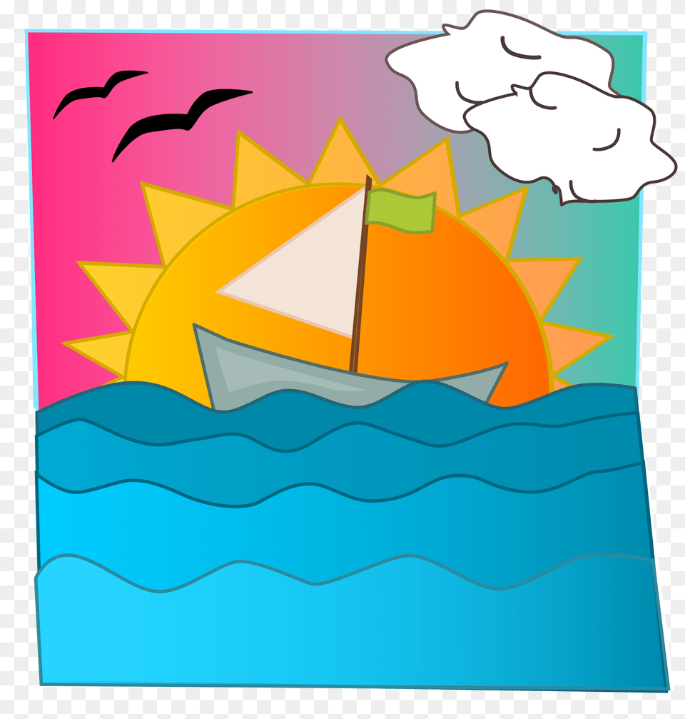 Ocean Sunset Clipart Beach Sunset Clipart, Vehicle, Transportation, Boat, Sailboat Free Transparent Png