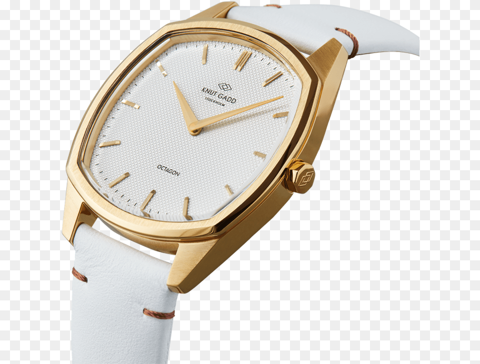 Octagon Gold White Leather Analog Watch, Arm, Body Part, Person, Wristwatch Free Png