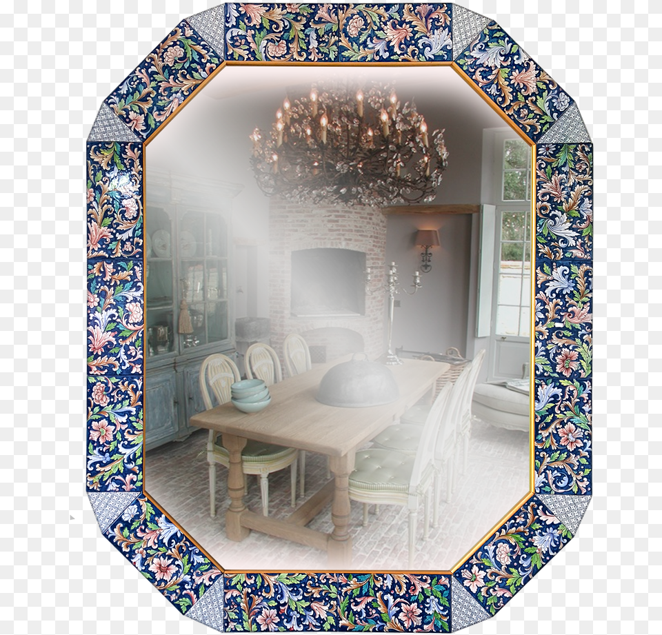 Octagonal Blue Background Mirror Rustic Brick Kitchen Floor, Architecture, Room, Lamp, Indoors Png
