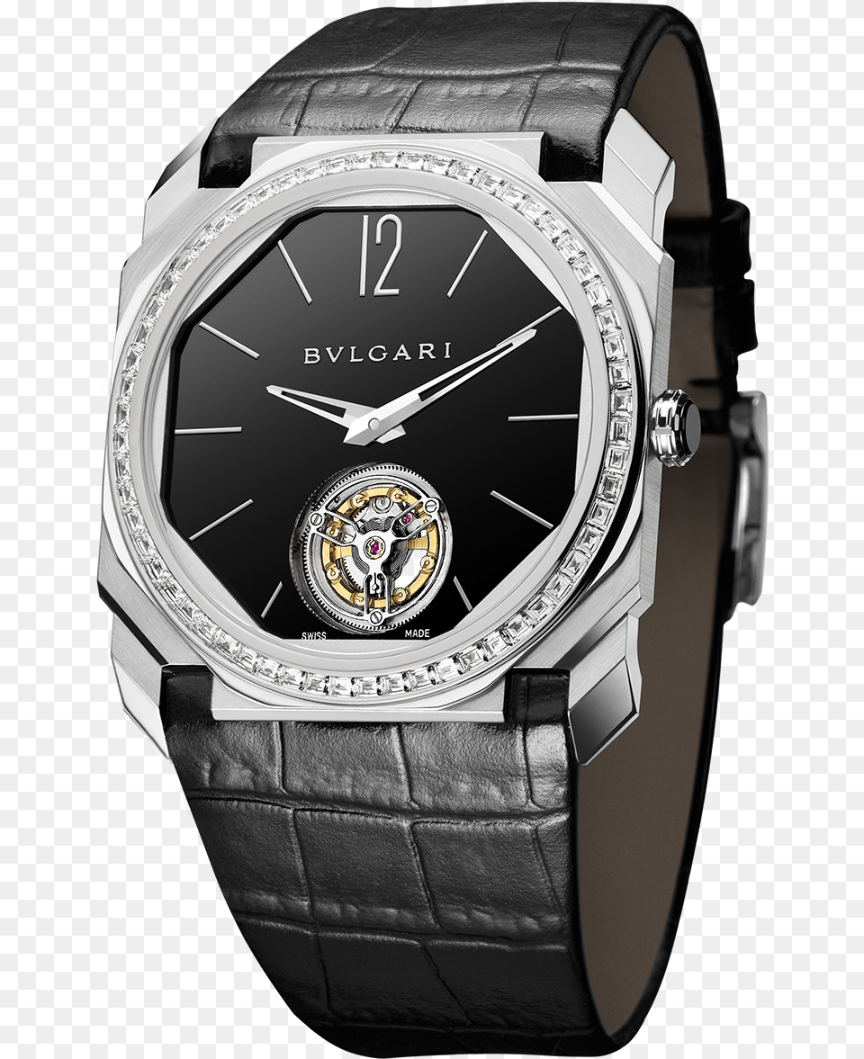 Octo Finissimo Watch Watch Platinum Black Bulgari, Arm, Body Part, Person, Wristwatch Png