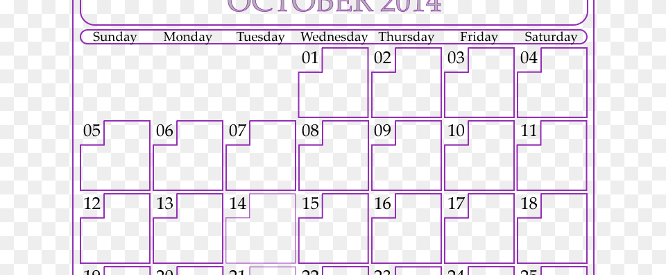 October 2014 Calendar Printable Blank 2014, Purple, Scoreboard Free Png Download