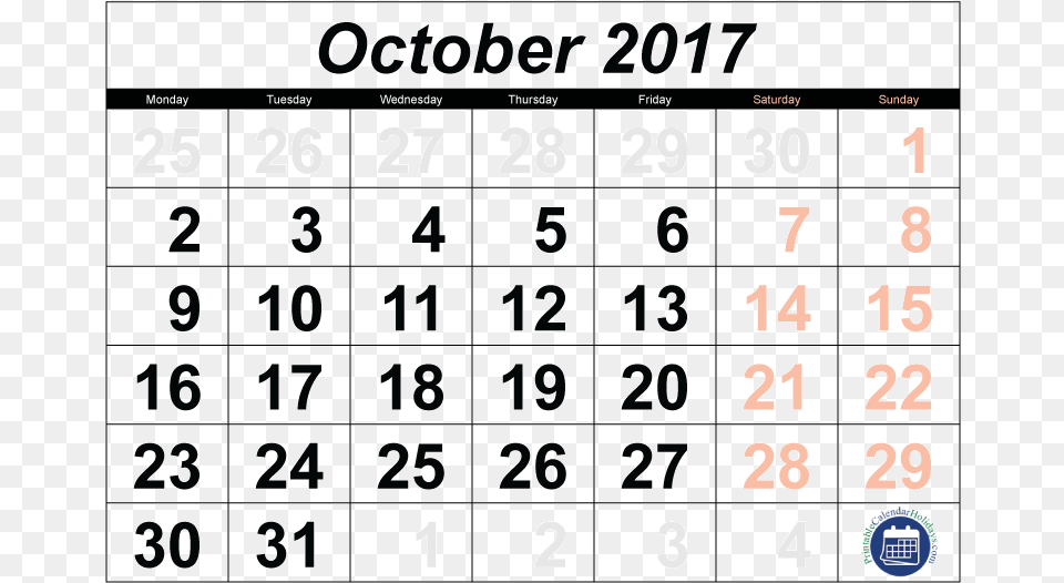October 2017 Printable Calendar 2011 Calendar, Scoreboard, Text Free Png Download