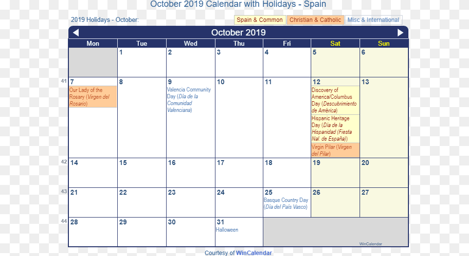 October 2019 Calendarspain Holidays In January 2020, Calendar, Text, Computer Hardware, Electronics Png