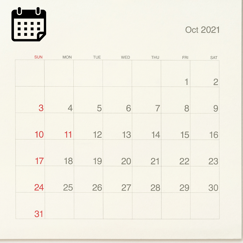 October 2021 Calendar, Text, White Board Free Png
