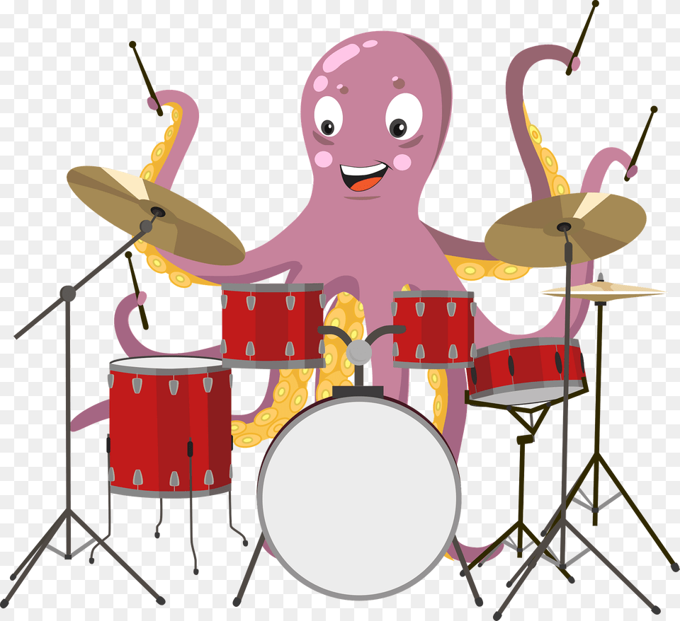Octopus Playing Drum Clipart, Person, Performer, Percussion, Musician Png