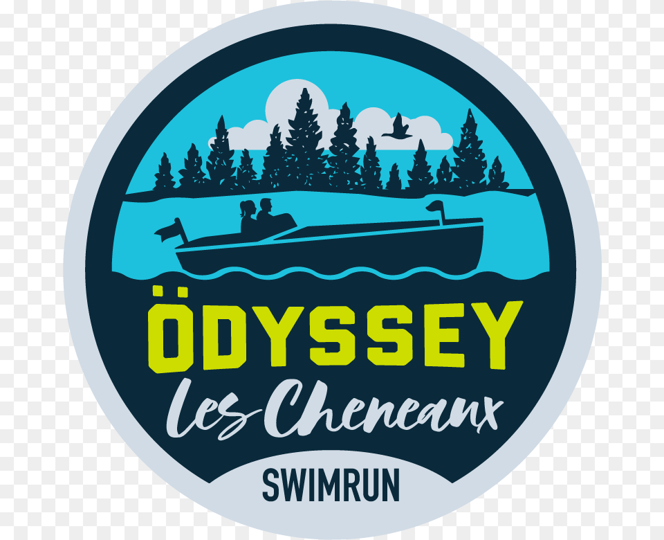 Odyssey Swimrun Les Cheneaux Logo Circle, Sticker, Advertisement, Badge, Person Free Png Download
