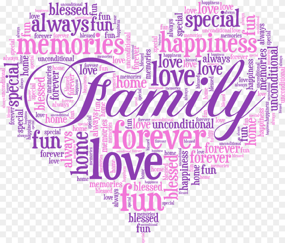 Of 4free Shipping Personalised Word Art Heart Print Family Word Art Heart, Purple, Pattern, Text, Graphics Free Png