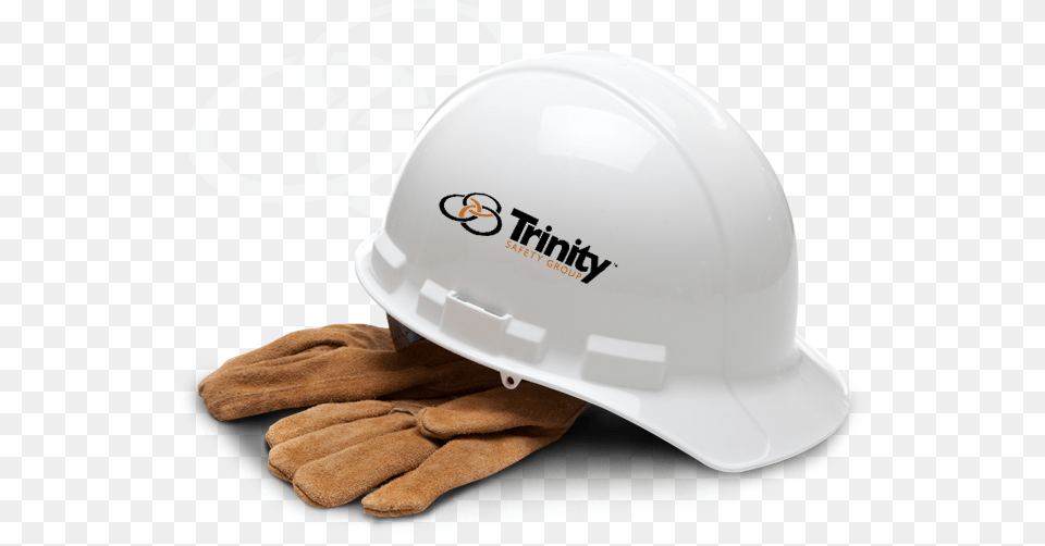 Of A Hardhat With The Trinity Logo On It White Hard Hat And Gloves, Clothing, Glove, Helmet Png Image
