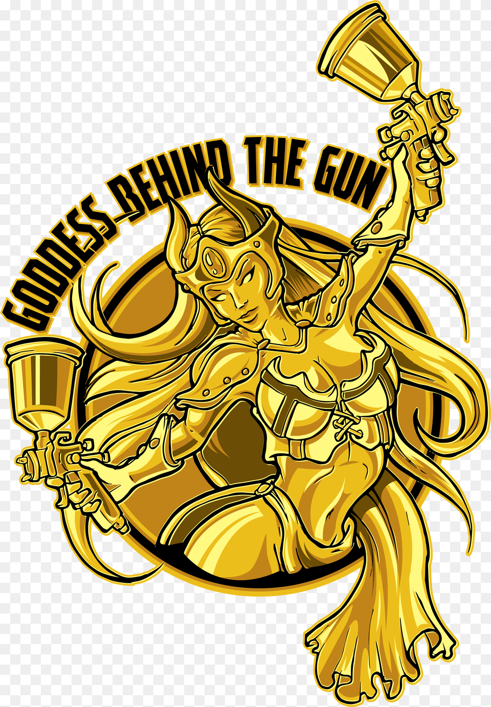 Of Goddess Behind The Gun Slap Set Illustration, Emblem, Symbol, Person, Face Free Png