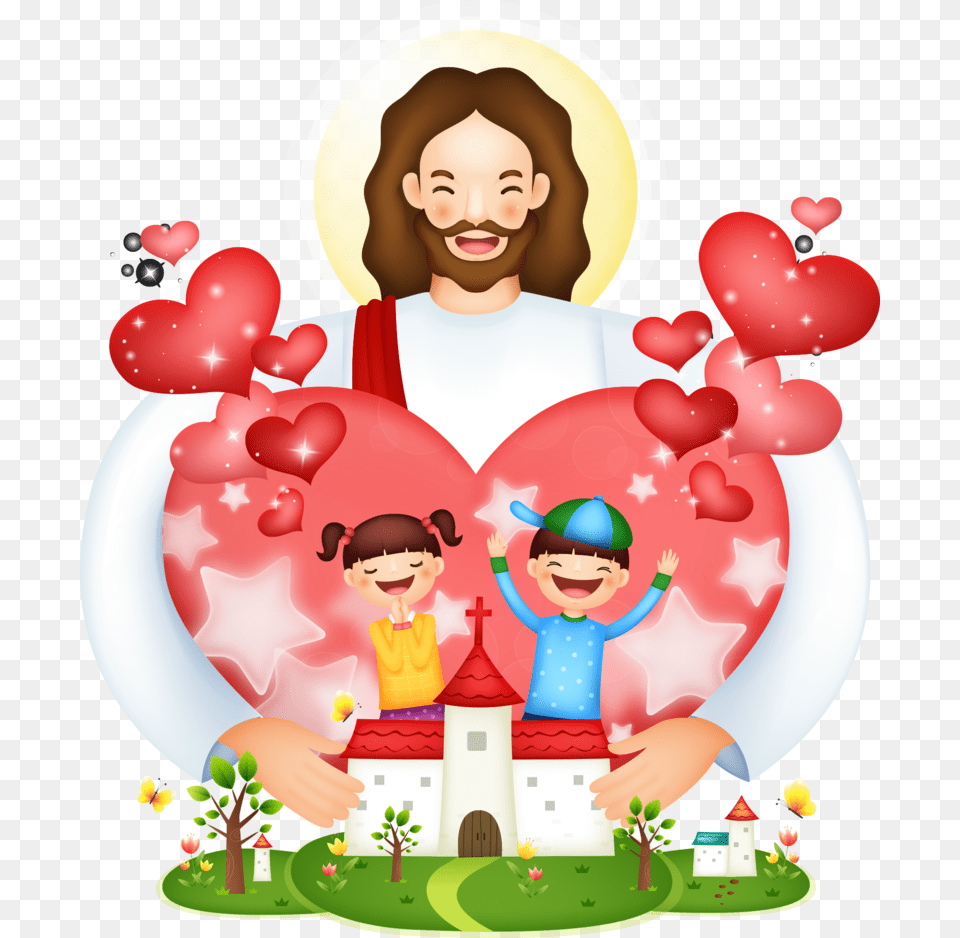 Of Illustration Jesus Protection Child Christianity Love Jesus Clip Art, Person, People, Baby, Balloon Free Png Download