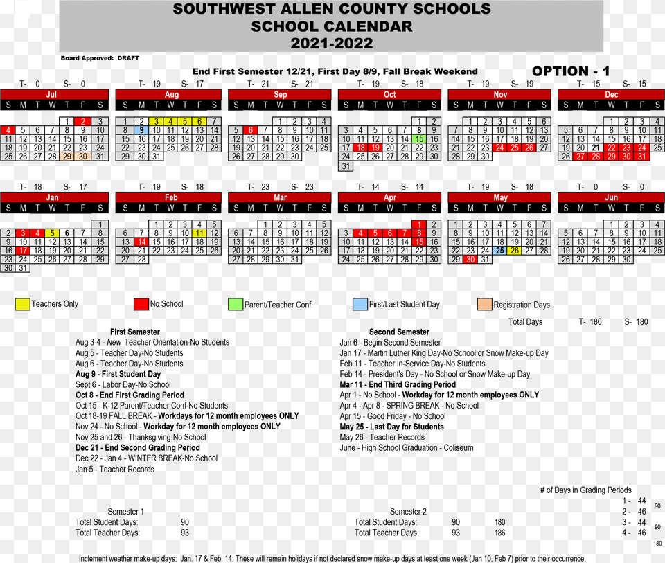 Of Option 1 Calendar 2019 2020 Southwest Allen County School Calendar, Scoreboard, Text Free Transparent Png