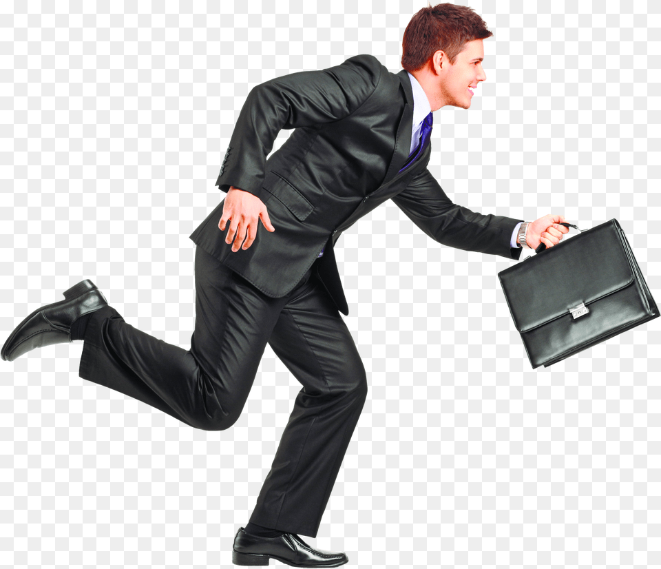 Of Person Running Running Businessman, Suit, Formal Wear, Clothing, Bag Free Png Download