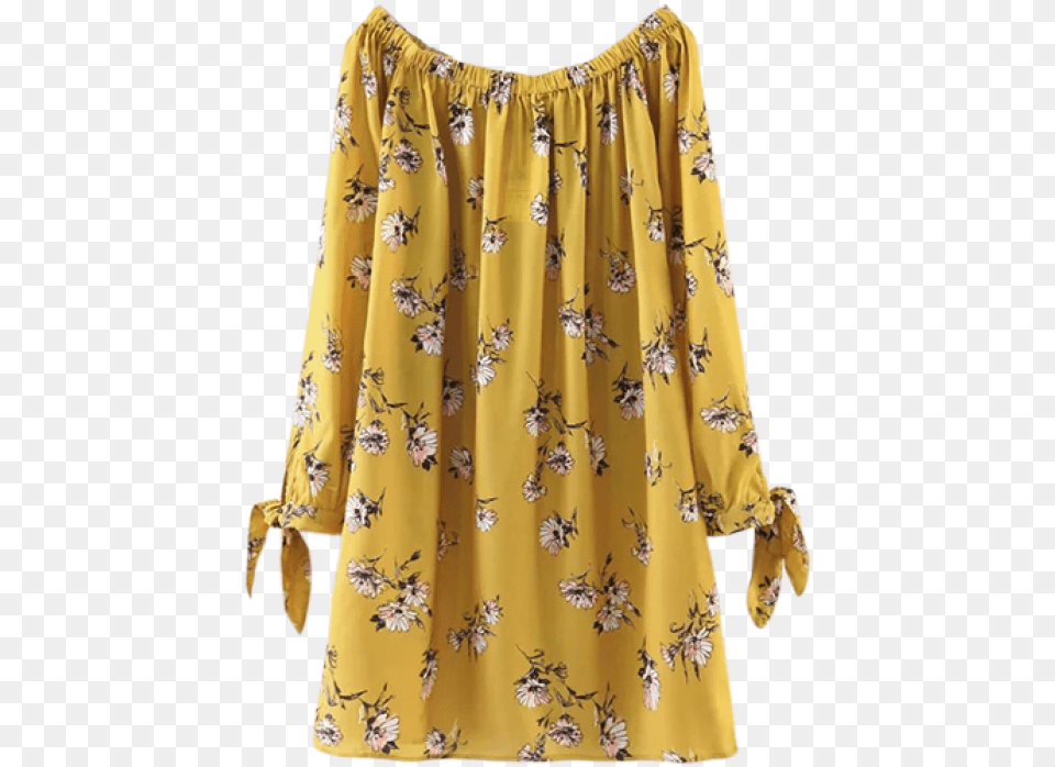 Off 2019 Floral Off Shoulder Shift Dress In Yellow Stylish Top Neck Designs, Clothing, Skirt, Blouse, Beachwear Png Image
