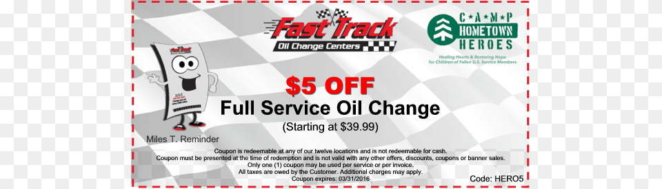 Off Any Oil Change Coupon 3 31 2016 Camp Hometown Fast Track, Advertisement, Poster Free Png
