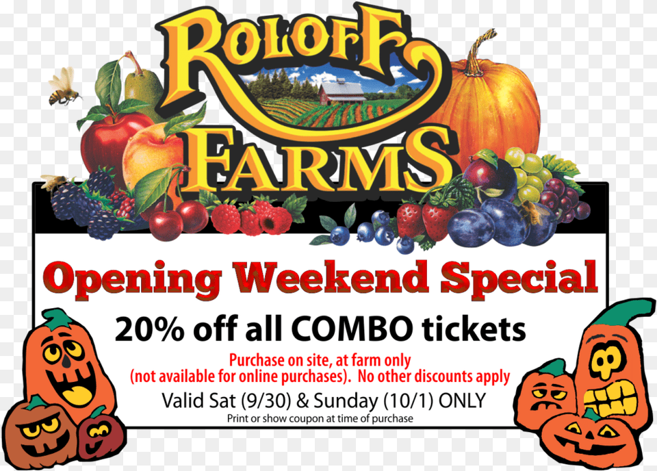 Off Combo On Opening Weekend Coupon Roloff Farms, Advertisement, Poster, Person, Head Free Png