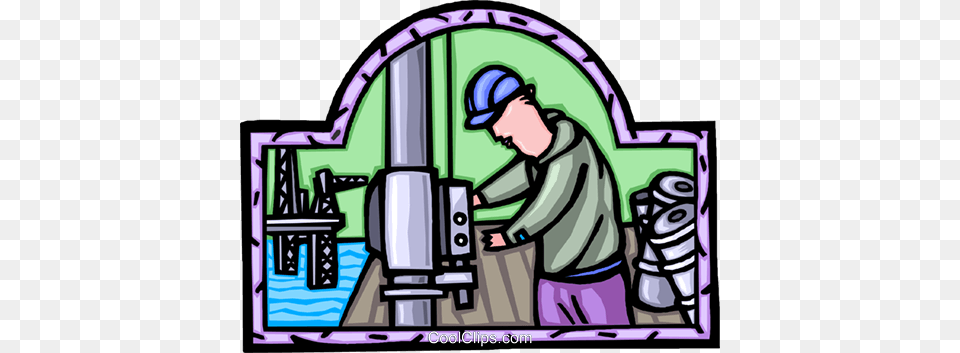 Off Shore Oil Drilling Royalty Vector Clip Art Illustration, Architecture, Building, Factory, Person Png