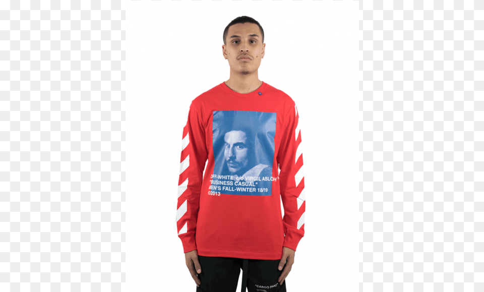 Off White Diag Bernini Ls Tee Redblue Off White Hoodie Blue, T-shirt, Clothing, Sleeve, Long Sleeve Free Transparent Png