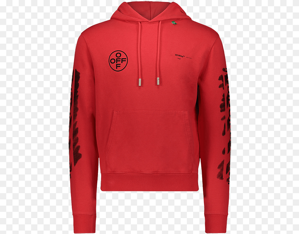 Off White Impressionism Red Logo Hoodie, Clothing, Fleece, Knitwear, Sweater Png Image