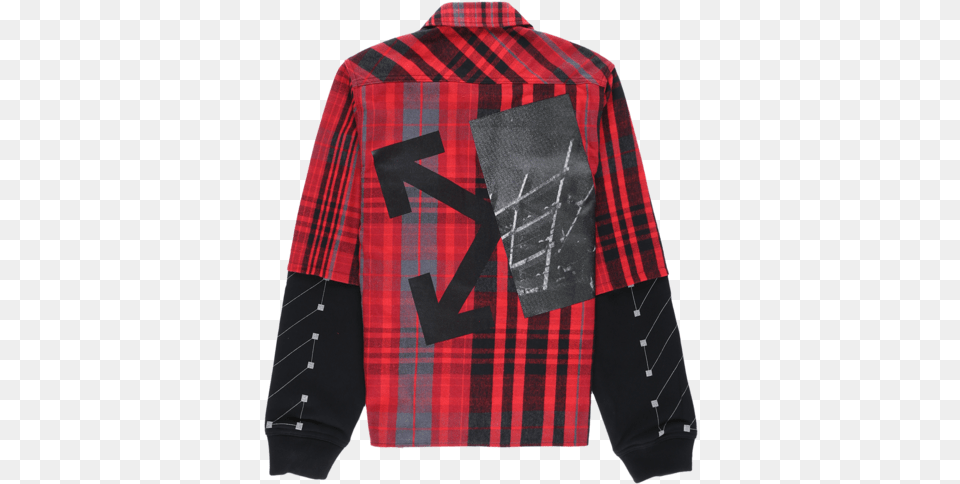 Off White Jersey Sleeve Shirt Tartan, Clothing, Dress Shirt, Long Sleeve, Jacket Png Image