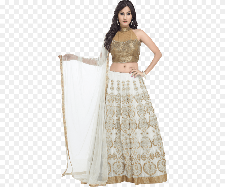 Off White Net Lehenga Choli With Dupatta Photo Shoot, Gown, Wedding Gown, Clothing, Dress Free Png Download