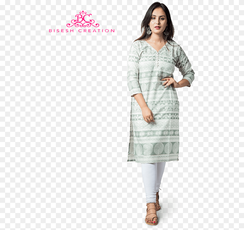 Off White Printed Pure Cotton Kurti With Cotton Leggings Photo Shoot, Adult, Sleeve, Person, Long Sleeve Free Png