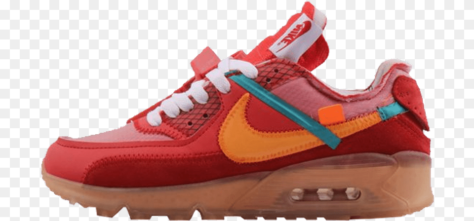 Off White X Nike Nike Shoe With Mirror And Back Support For Off White Nike 90 Red, Clothing, Footwear, Sneaker Free Png Download