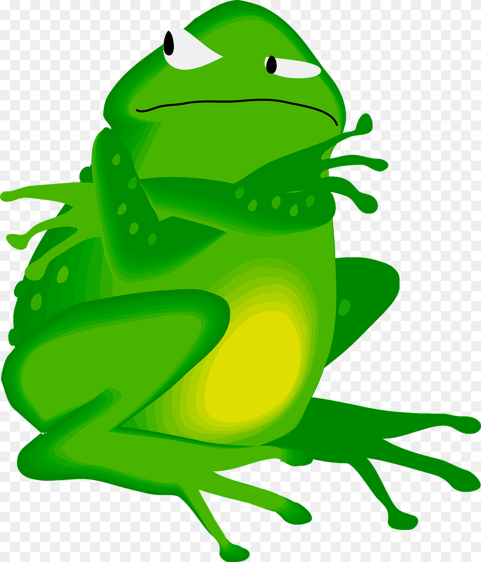 Offended Frog Clipart, Green, Amphibian, Animal, Wildlife Png