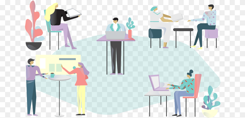Office Coworking People Vector Web Illustration Sharing, Person, Crowd, Adult, Man Free Transparent Png