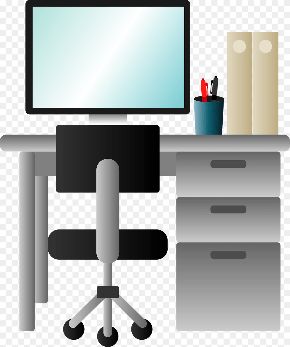 Office Desk And Chair Clipart, Computer, Screen, Table, Furniture Free Png