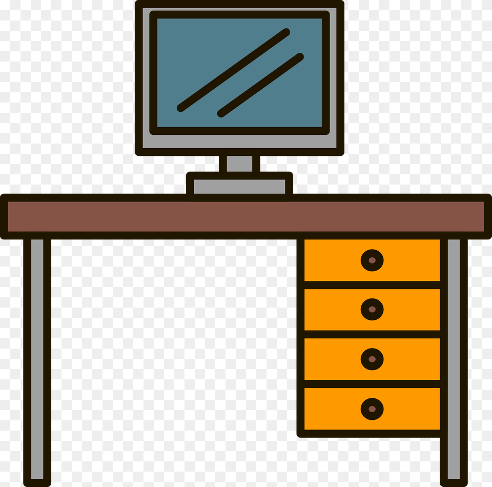 Office Desk Clipart, Computer, Electronics, Furniture, Table Free Png