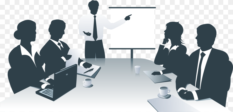 Office Meeting Clip Art Image With Presentation, Indoors, People, Person, Room Free Png