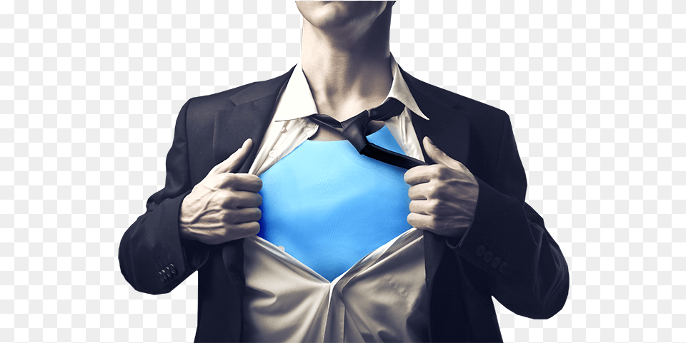 Office Worker Business Man Showing Superhero Suit, Accessories, Shirt, Person, Tie Png