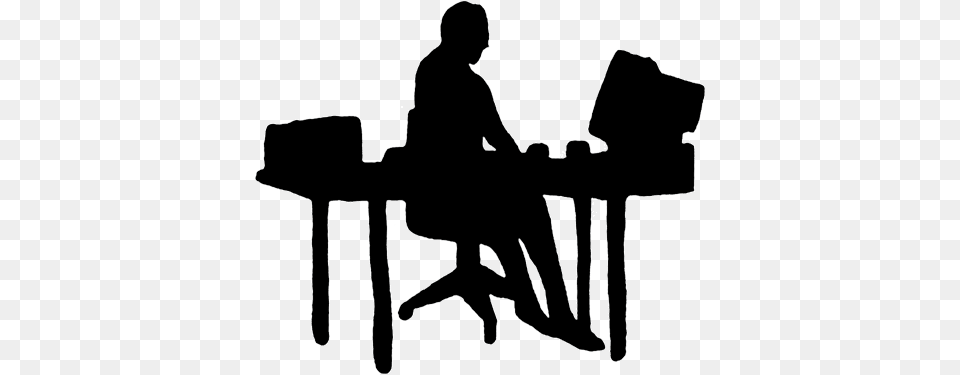 Office Worker Clipart, Table, Silhouette, Furniture, Person Png