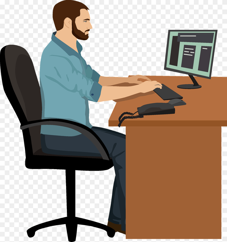 Office Worker Clipart, Table, Furniture, Electronics, Desk Png Image