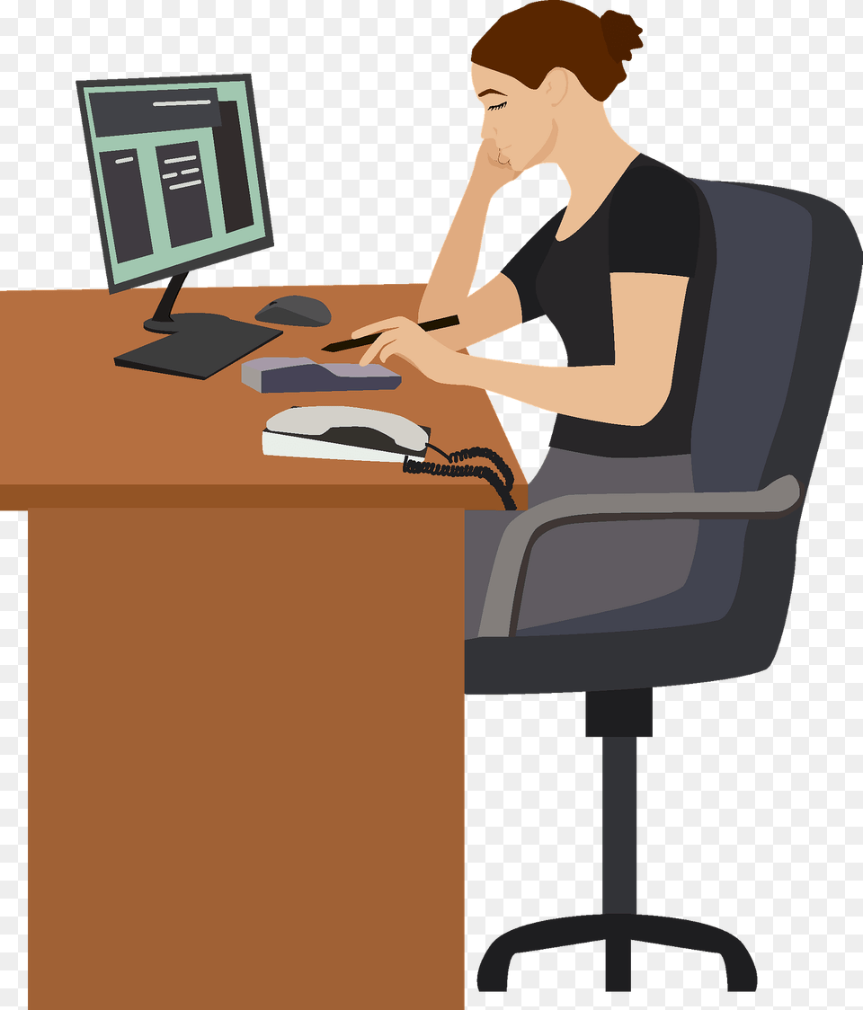 Office Worker Clipart, Table, Desk, Furniture, Computer Free Png Download