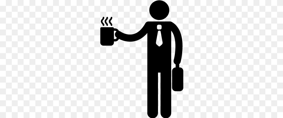 Office Worker Silhouette With Coffee Cup Vector, Gray Png