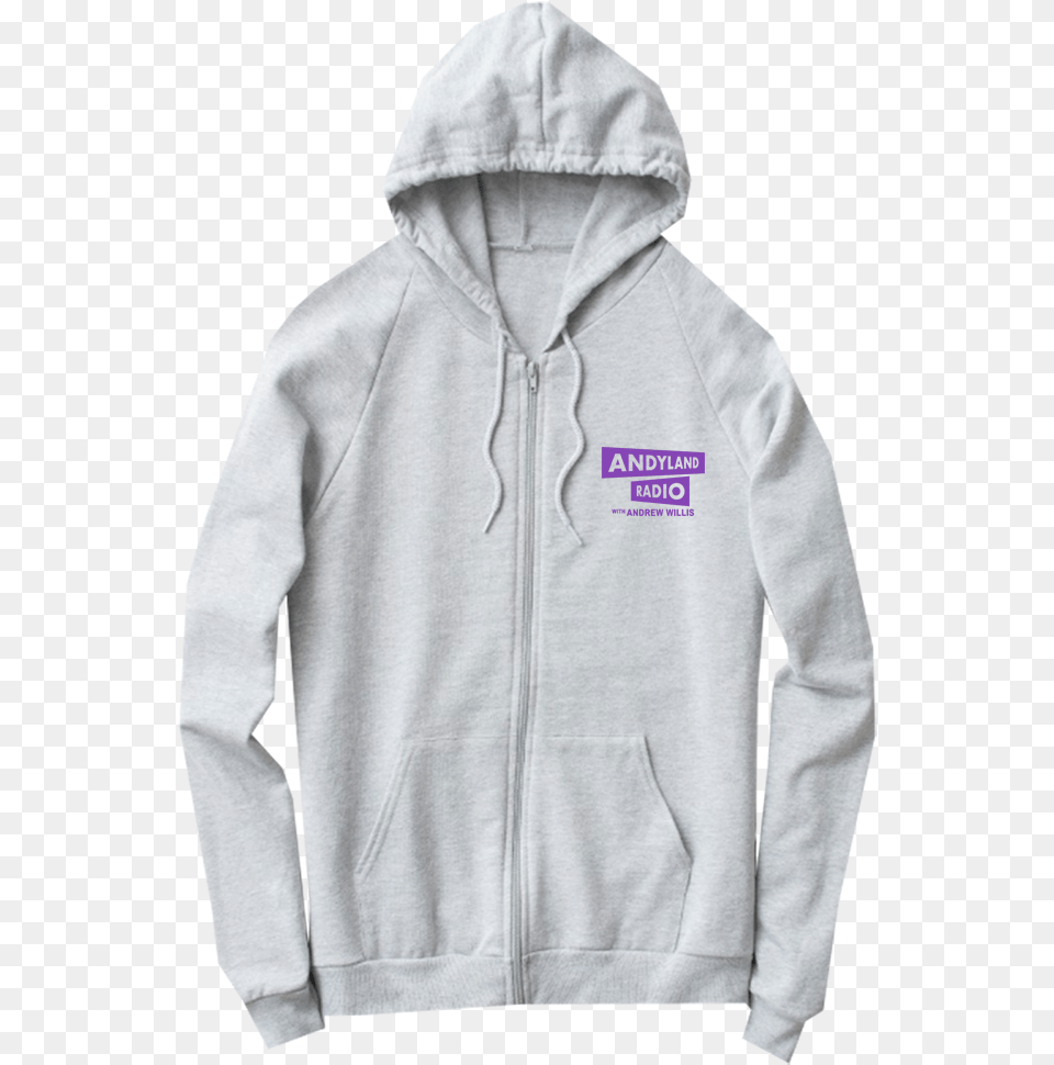 Official Andyland Radio Grey Zip Up Hoodie, Clothing, Coat, Hood, Jacket Free Png