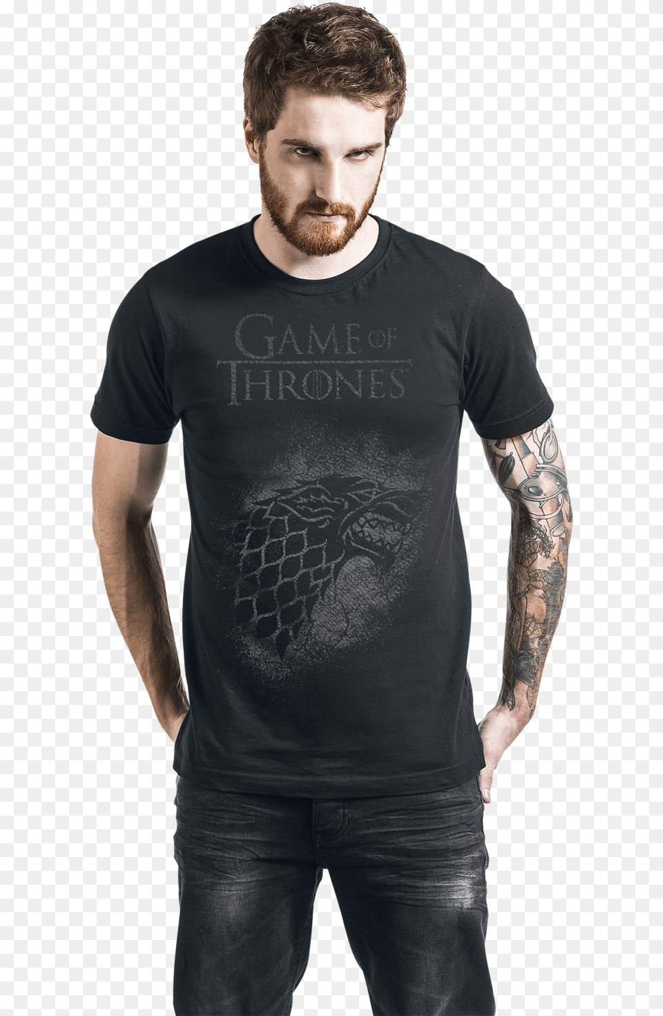 Official Black Game Of Thrones House Stark Sigil T Half Life Tricko, Tattoo, Clothing, T-shirt, Skin Png Image