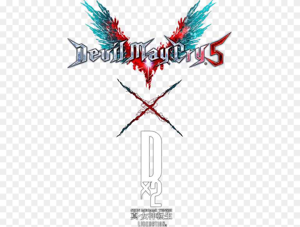 Official Devil May Cry 5 Shin Megami Tensei Liberation Devil May Cry V Logo, Advertisement, Poster, Alcohol, Beverage Free Png