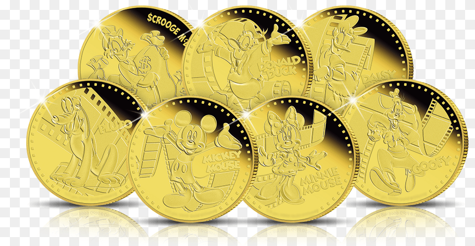 Official Disney Gold Coin Set 7 Gold Coins, Money, Treasure, Accessories, Jewelry Free Png